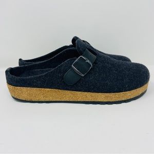 HAFLINGER GZB Grizzly Wool Felt Slip On Buckle Clogs